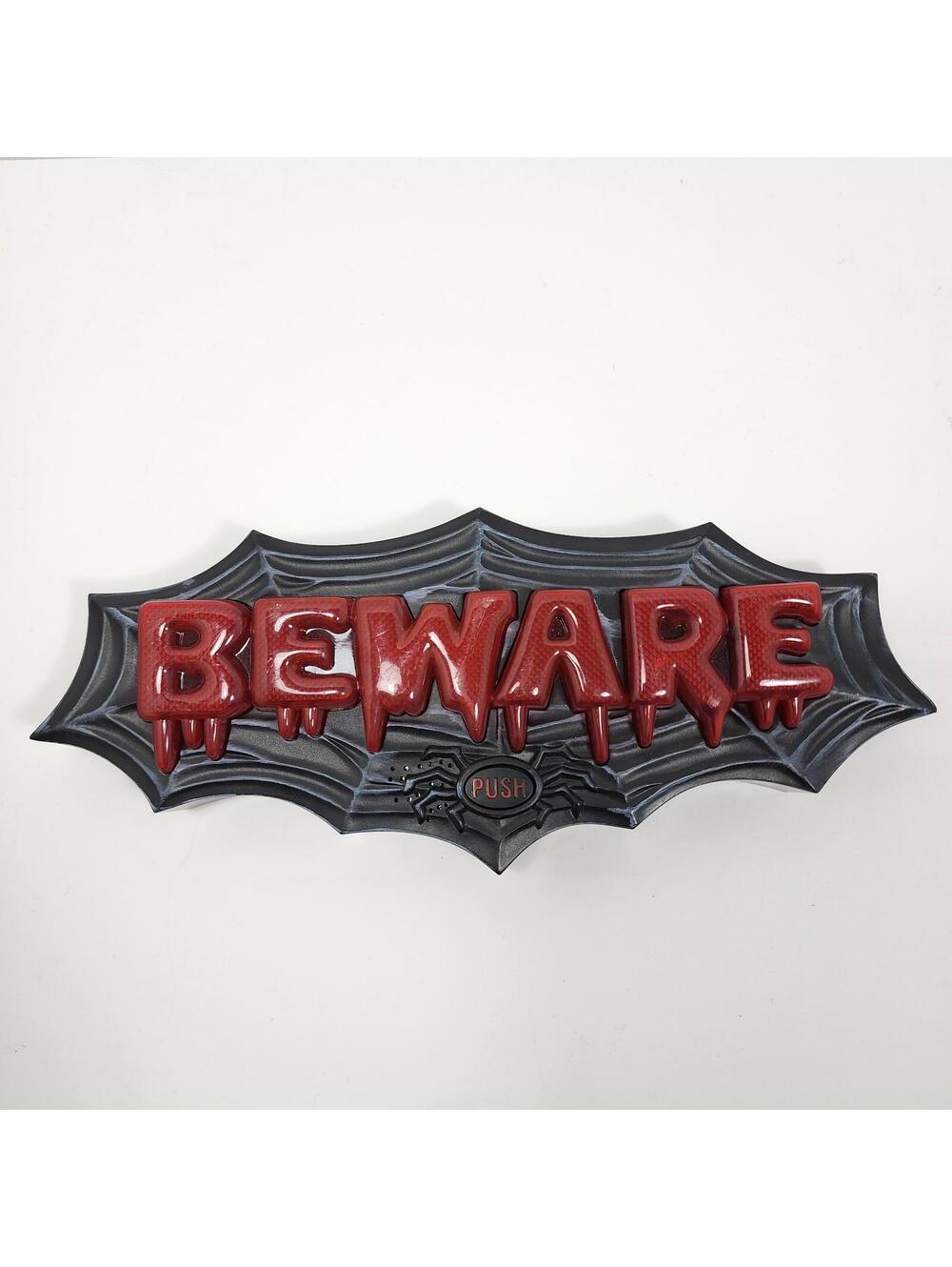 Halloween "BEWARE" Doorbell Prop Sign Lights Up Scary Sounds Haunted House VIDEO